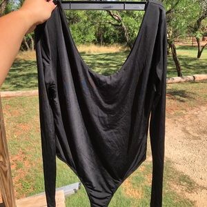Fashion Nova Black Satin Bodysuit